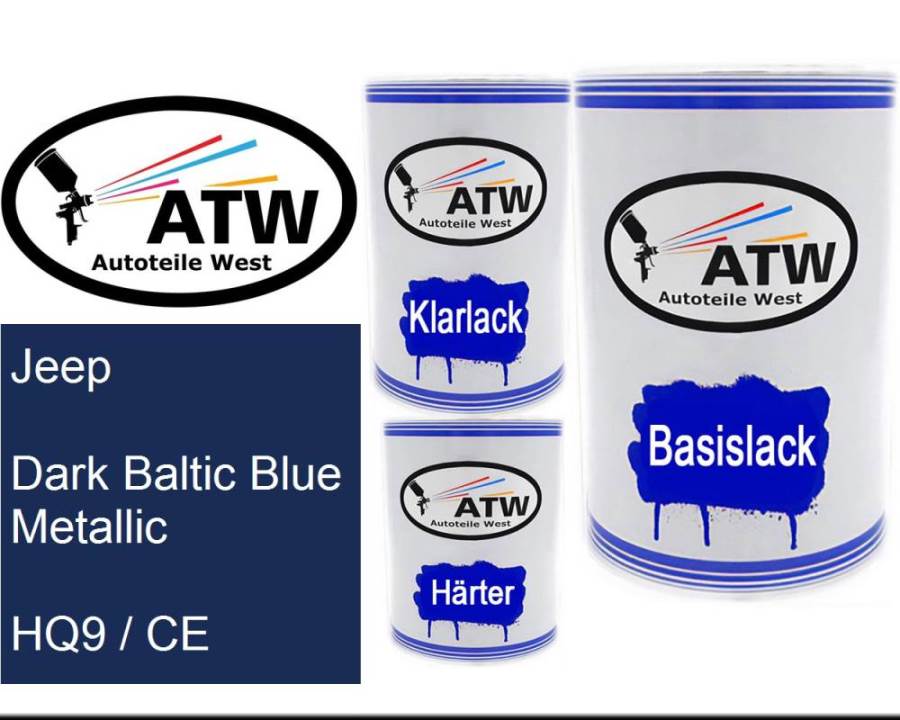 Jeep, Dark Baltic Blue Metallic, HQ9 / CE: 500ml Lackdose + 500ml Klarlack + 250ml Härter - Set, von ATW Autoteile West.